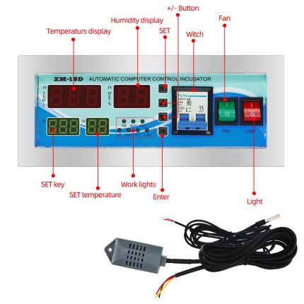 XM-18D Automatic Egg Incubator Controller Digital LED Temperature Controller Temperature Humidity Sensors Egg Hatcher Controller
